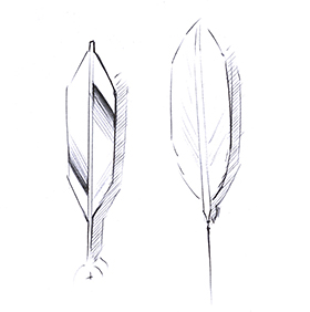 Sketch showing the similarity between the Alpine Eagle's second hand and an eagle's feather.