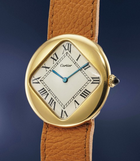 An extremely rare, attractive and unusual yellow gold wristwatch, retailed by Cartier London