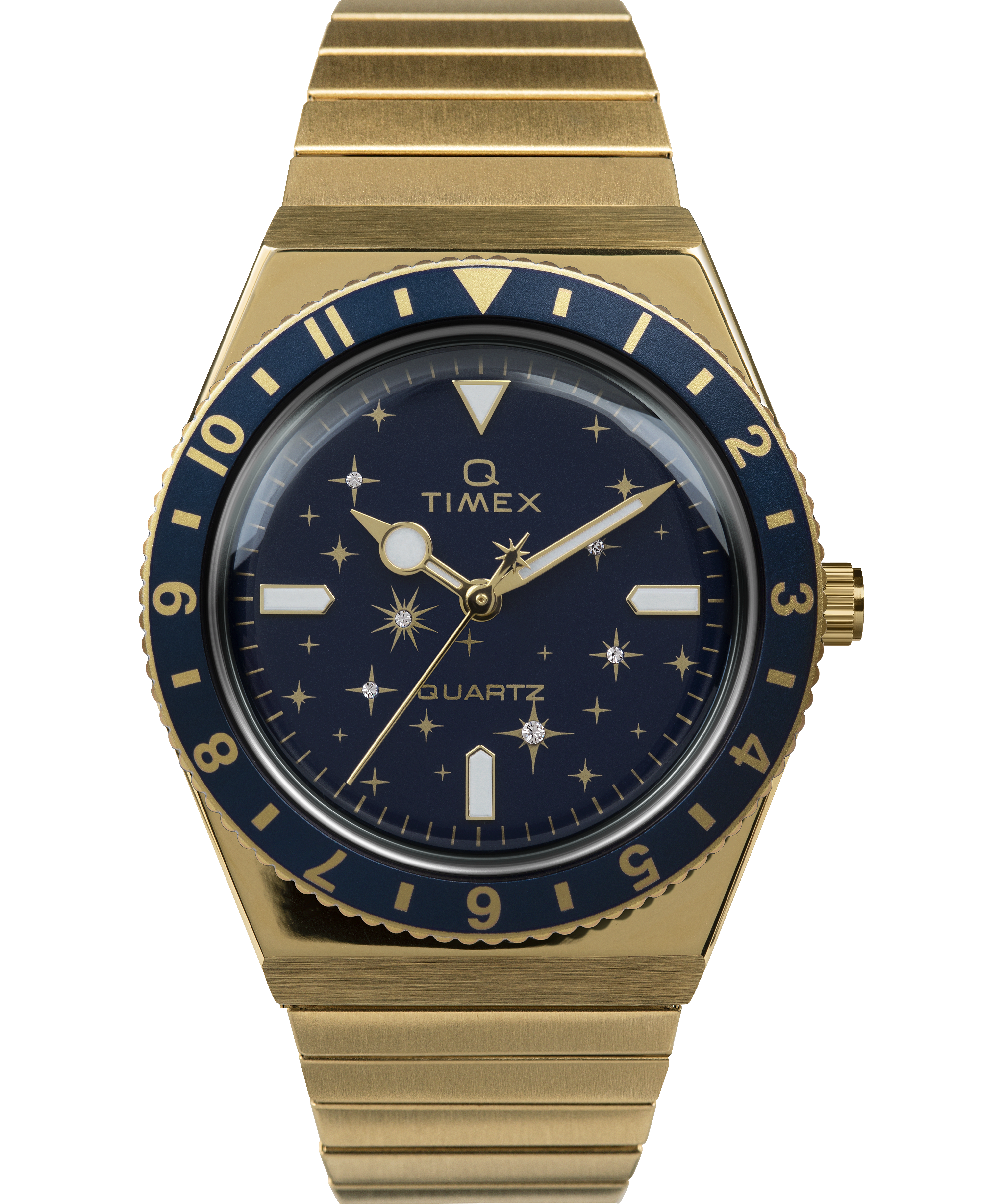 Q Timex Celestial 36mm Stainless Steel Expansion Band Watch Gold-Tone/Blue large